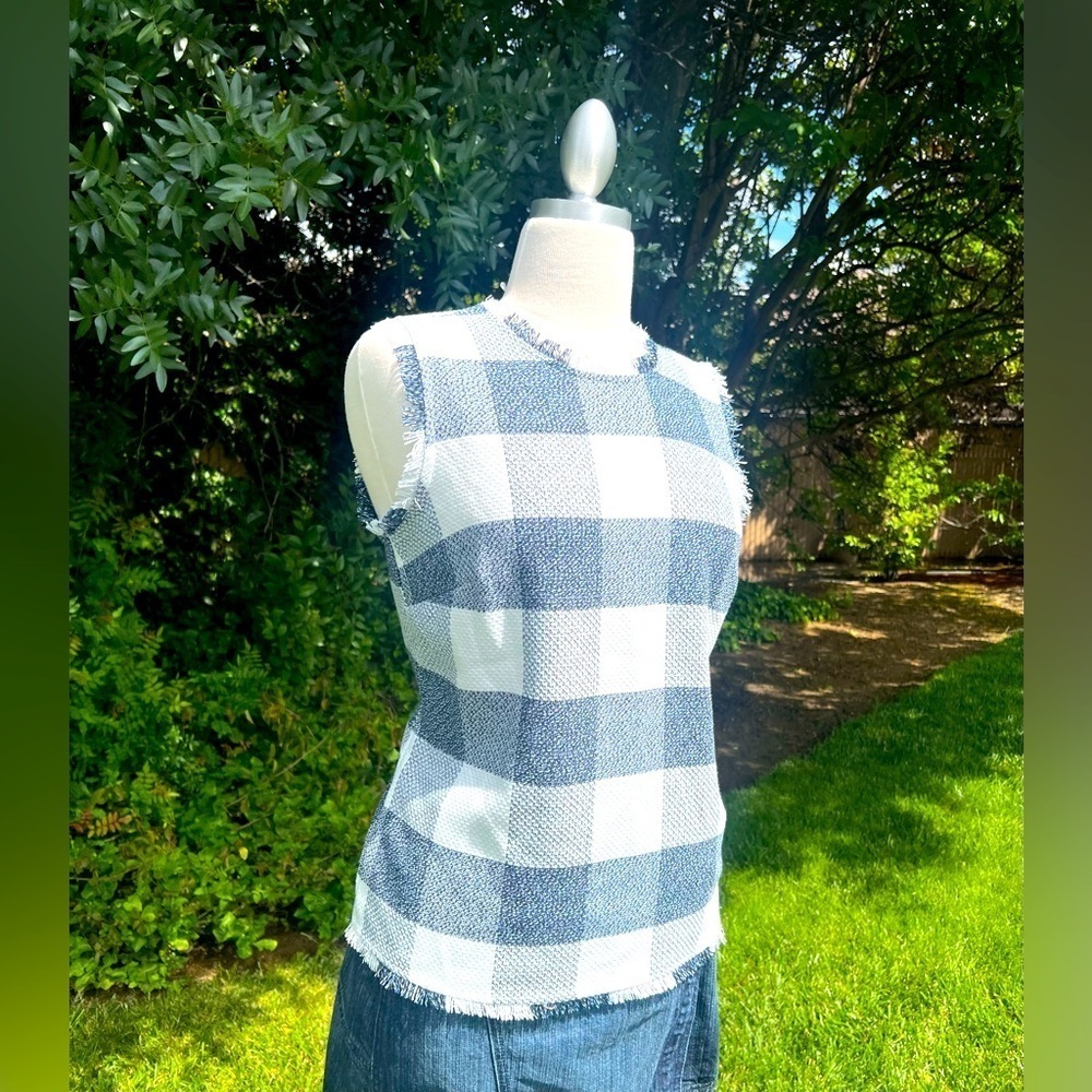 BANANA REPUBLIC Blue and White Checkered Sleeveless Top
